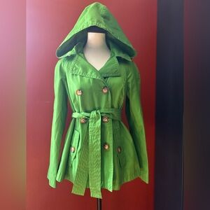 Michael Kors Kelly Green Trench Coat with Hood and Belt